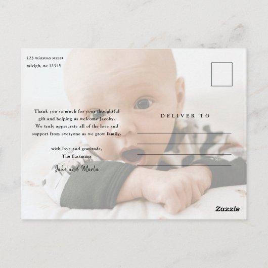 Elegant Gold Script Foto Baby Hartelijk dank Briefkaart (Achterkant)