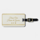 Elegant Gold Script "From Our Home to Yours" Holid Bagagelabel (Voorkant horizontaal)