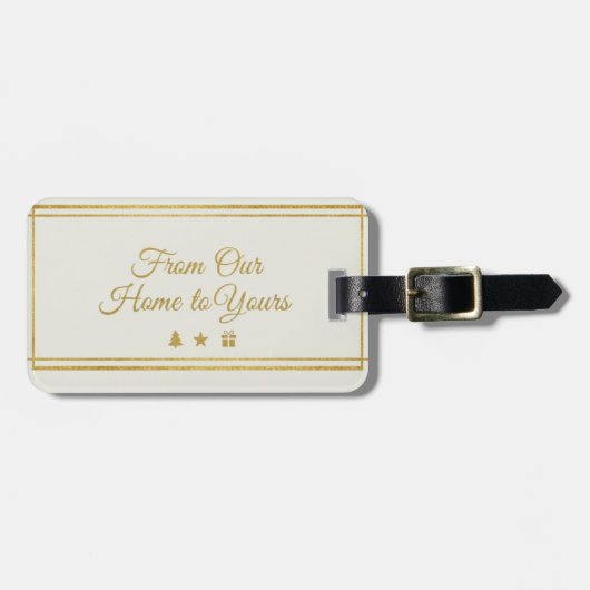 Elegant Gold Script "From Our Home to Yours" Holid Bagagelabel (Voorkant horizontaal)