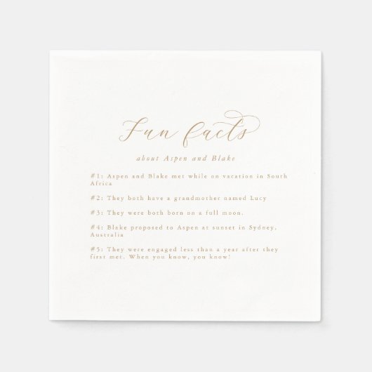 Elegant Gold Script Fun Facts Wedding Napkins Servet (Voorkant)
