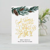 Elegant Gold Script Good Tidings of Comfort Joy Fo Folie Feestdagenkaart (Staand Voorkant)