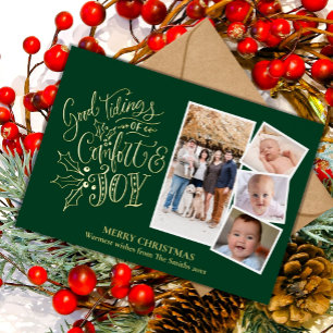 Elegant Gold Script Good Tidings of Comfort Joy Fo Folie Feestdagenkaart