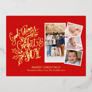 Elegant Gold Script Good Tidings of Comfort & Joy Folie Feestdagen Briefkaart