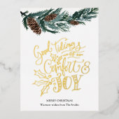 Elegant Gold Script Good Tidings of Comfort & Joy Folie Feestdagen Briefkaart (Voorkant)