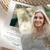 Elegant gold script graduate photo graduation aankondiging