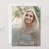 Elegant gold script graduate photo graduation aankondiging (Voorkant)