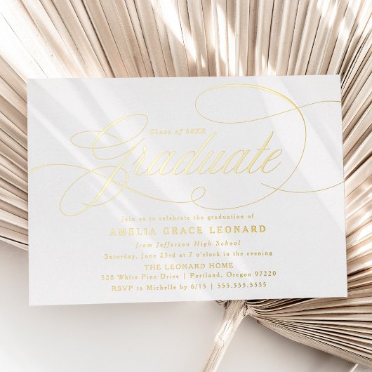 Elegant Gold Script Graduation Party Folie Uitnodiging