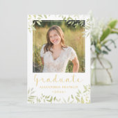 Elegant Gold Script Greenery 2 Photo Afstuderen Kaart (Staand voorkant)