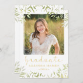 Elegant Gold Script Greenery 2 Photo Afstuderen Kaart (Voorkant / Achterkant)