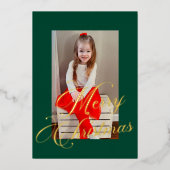 Elegant Gold Script Groen Lijst Foto Folie Feestdagenkaart (Voorkant)