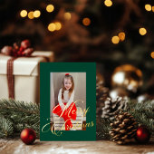 Elegant Gold Script Groen Lijst Foto Folie Feestdagenkaart