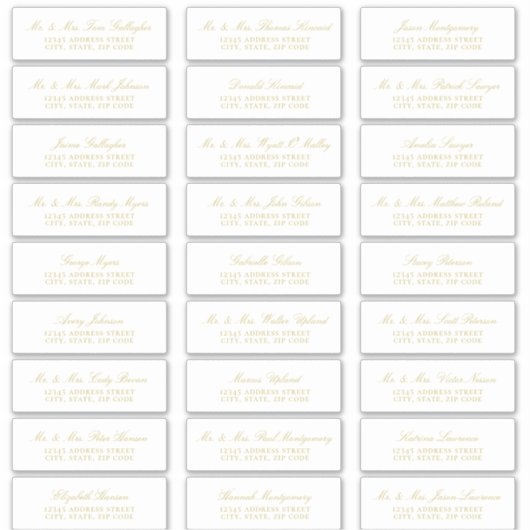 Elegant Gold Script Guest-Adresetiketten Sticker (Voorkant)