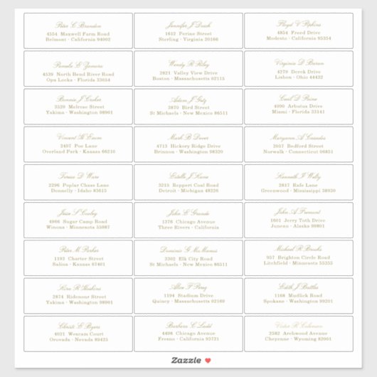 Elegant Gold Script Guest Names Address Sticker (Vel)