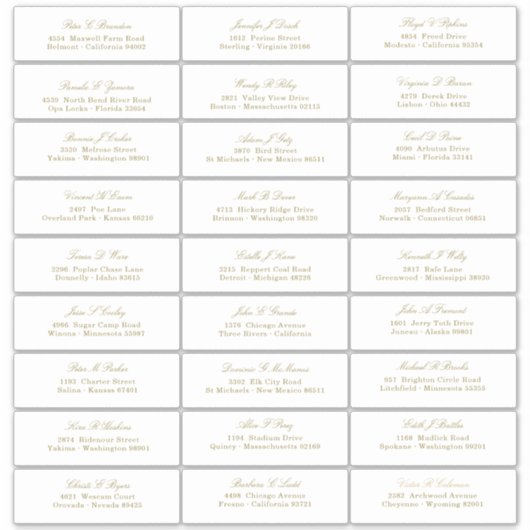 Elegant Gold Script Guest Names Address Sticker (Voorkant)