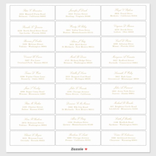 Elegant Gold Script Guest Names Address Sticker (Vel)