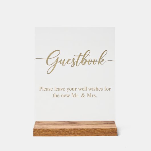 Elegant Gold Script Guestbook Acrylic Wedding Sign Acryl Bord (Voorkant)