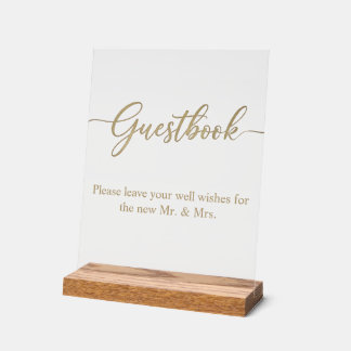 Elegant Gold Script Guestbook Acrylic Wedding Sign Acryl Bord