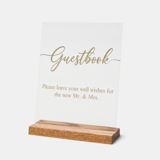 Elegant Gold Script Guestbook Acrylic Wedding Sign Acryl Bord (Hoek)