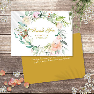 Elegant Gold Script Hartelijk dank Rozen Floral Ga Bedankkaart