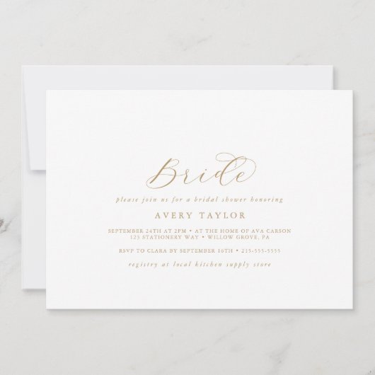 Elegant Gold Script Horizontal Bride Vrijgezellenf Kaart (Voorkant)