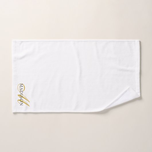 Elegant Gold Script Initiaal Naam Monogram Wit Bad Handdoek (Handdoek)