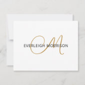 Elegant Gold Script Initiaal Zwarte Naam Monogram Notitiekaartje (Voorkant)