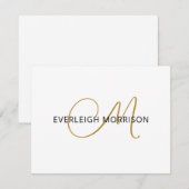 Elegant Gold Script Initiaal Zwarte Naam Monogram Notitiekaartje (Voorkant / Achterkant)