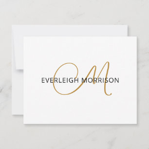 Elegant Gold Script Initiaal Zwarte Naam Monogram Notitiekaartje