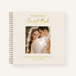 Elegant Gold Script Ivory Wedding Guestbook Notitieboek