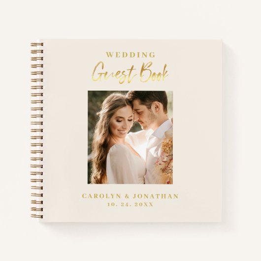 Elegant Gold Script Ivory Wedding Guestbook Notitieboek (Voorkant)