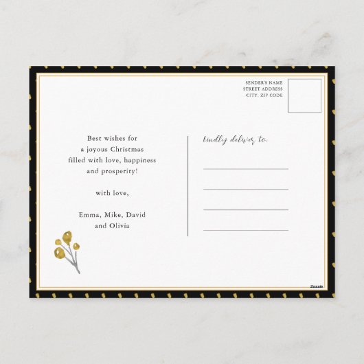 Elegant Gold Script JOY Pine Bough Berry Kerstmis Feestdagenkaart (Achterkant)