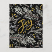 Elegant Gold Script JOY Pine Bough Berry Kerstmis Feestdagenkaart (Voorkant)