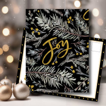 Elegant Gold Script JOY Pine Bough Berry Kerstmis