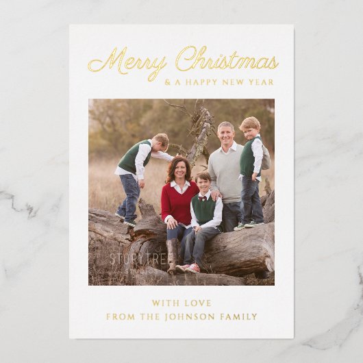 Elegant Gold Script-kerstfoto-feestdag Kaart (Voorkant)