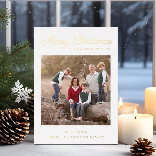 Elegant Gold Script-kerstfoto-feestdag Kaart