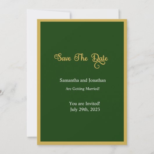 Elegant Gold Script Lijst Green slaat de datumkaar Kaart (Voorkant)