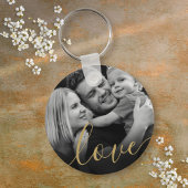 Elegant Gold Script Love Black and White Photo Sleutelhanger