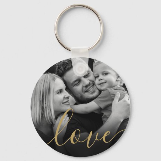 Elegant Gold Script Love Black and White Photo Sleutelhanger (Voorkant)