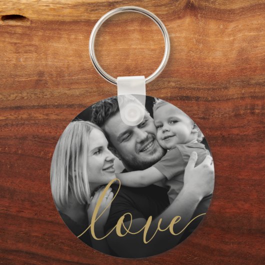 Elegant Gold Script Love Black and White Photo Sleutelhanger (Voorkant)