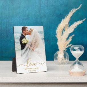 Elegant Gold Script Love Weduwfoto Foto Fotoplaat