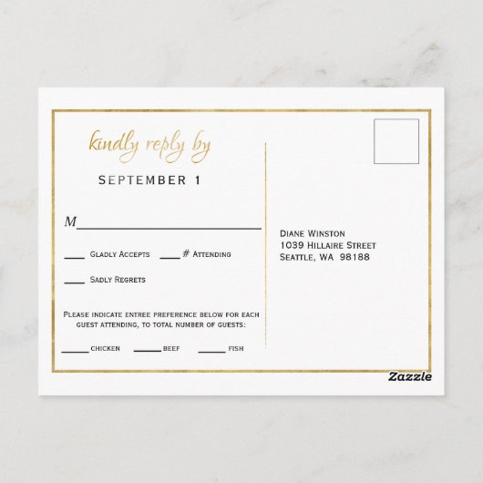 Elegant Gold Script Meal Choice Reception RSVP Briefkaart (Achterkant)