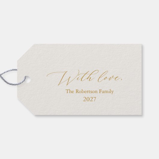 Elegant Gold Script “Merry & Bright” Christmas Cadeaulabel (Achterkant Horizontaal)