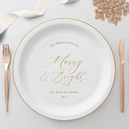 Elegant Gold Script “Merry & Bright” Christmas Papieren Bordje