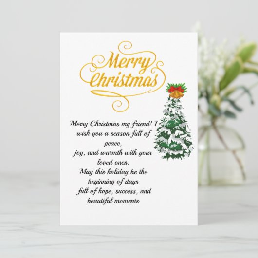 Elegant Gold Script Merry Christmas Card with Tree Kaart (Staand voorkant)