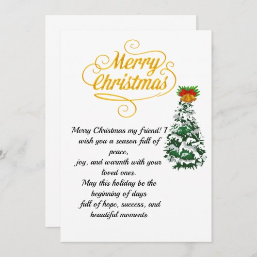 Elegant Gold Script Merry Christmas Card with Tree Kaart (Voorkant / Achterkant)