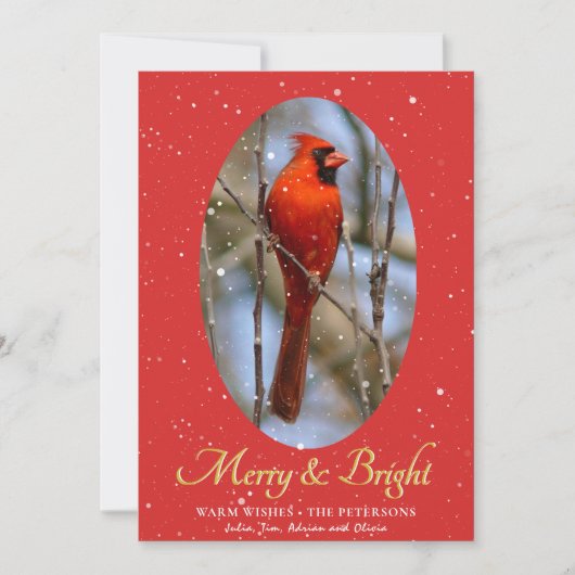 Elegant Gold Script Merry en Bright Festive Red Feestdagenkaart (Voorkant)