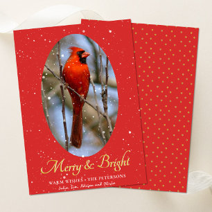 Elegant Gold Script Merry en Bright Festive Red Feestdagenkaart