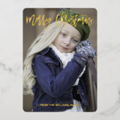 Elegant Gold Script Merry kerst Aangepaste foto Folie Feestdagenkaart (Voorkant)