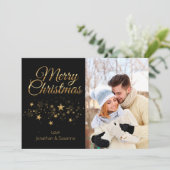 Elegant Gold Script Merry-kerstfoto Feestdagenkaart (Staand voorkant)