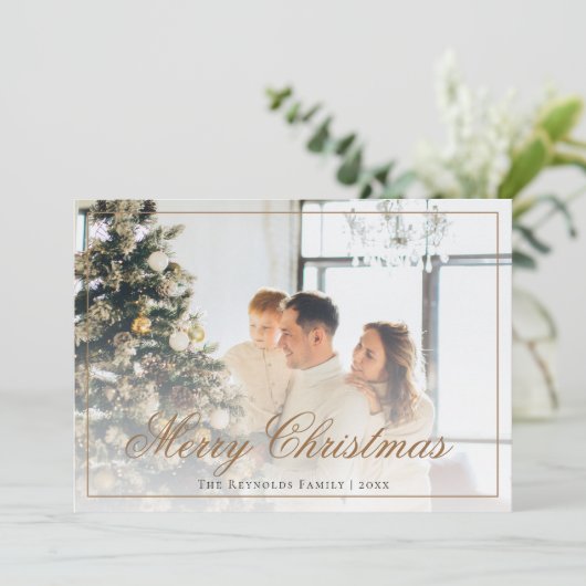 Elegant Gold Script Merry-kerstfoto Feestdagenkaart (Staand voorkant)